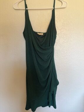 Draped Emerald Green Mini Dress with Cowl Neck